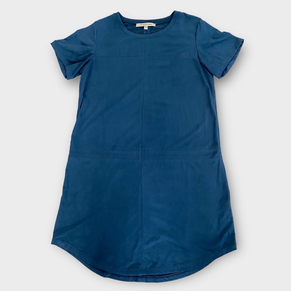 The Vanity Room Women’s Dress XS Short Sleeve Mini Seam Detail Faux Suede Casual